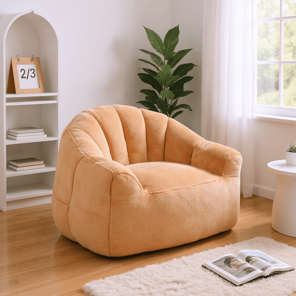 Homy Casa Giant Bean Bag Chair with Armrests, High-Density Foam, Soft Sand Fur Removable Cover for Living Room, Bedroom and Office