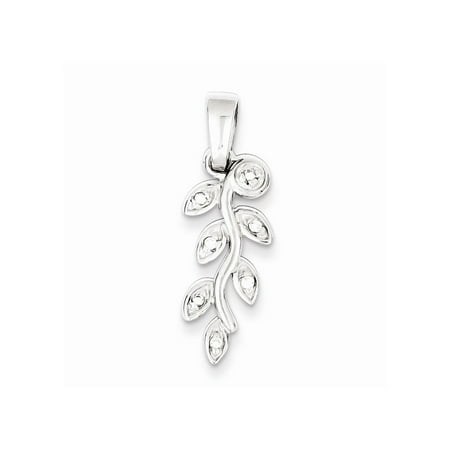 - 925 Sterling Silver White Crystal Leaf Branch Charm Pendant - 10x26.5MM