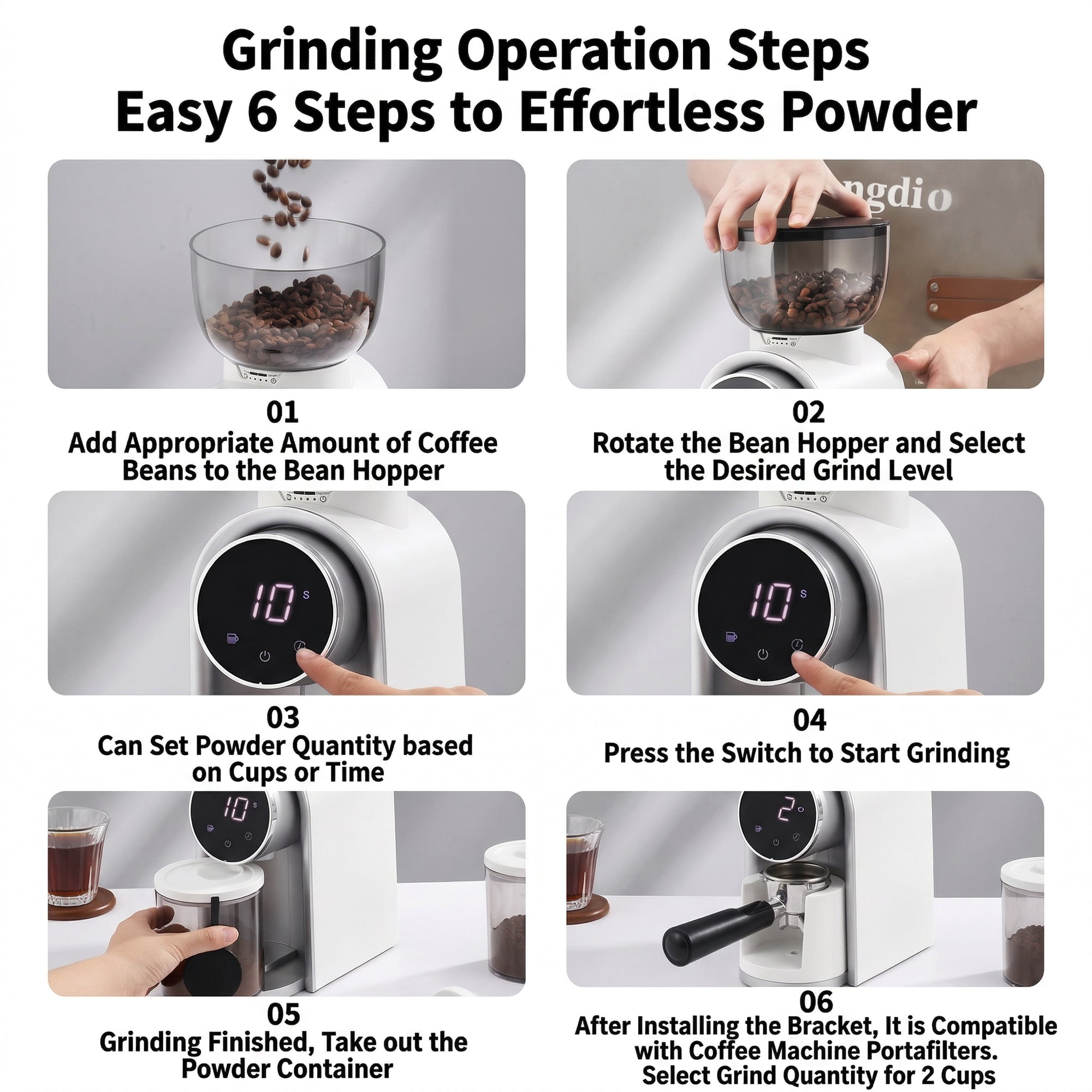 Electric Coffee Grinder LHKLUK, 25 Grind Settings, Timer & Cup Dual Modes, Touch Screen, Stainless Steel Conical Burr, Plastic Body, 250g Capacity, for Home & Commercial Use, White