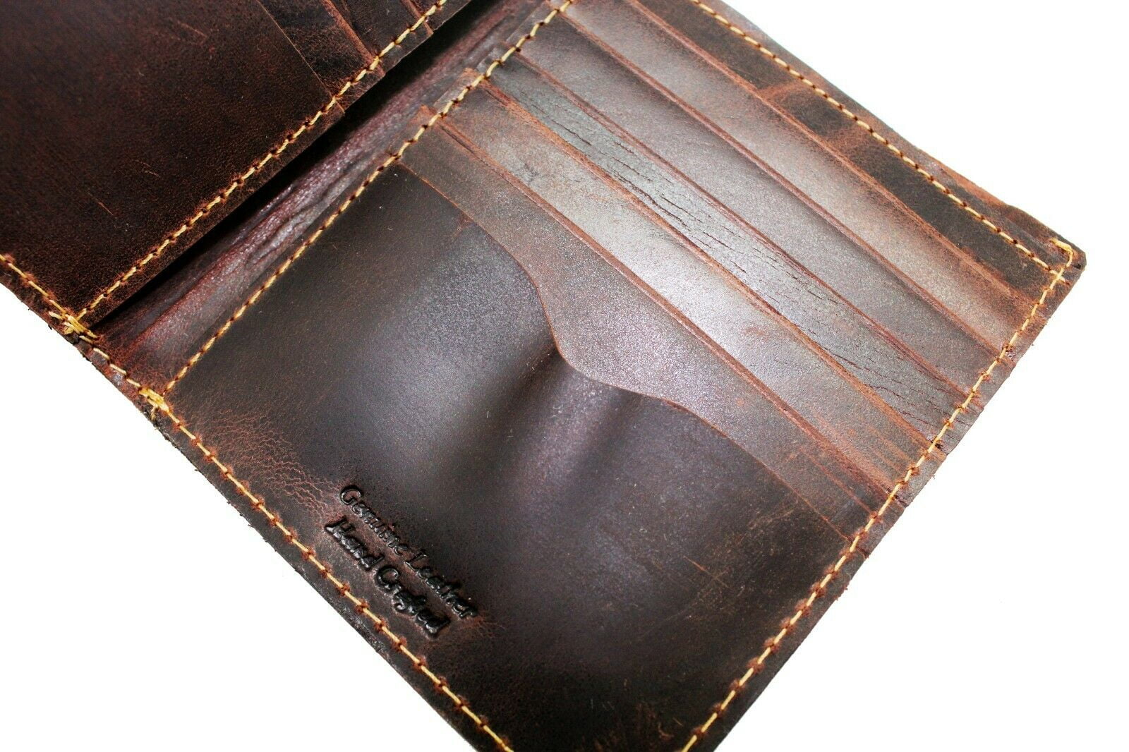 Brown Rustic Texture Pure Leather Bi-Fold Wallet for Men's Key
