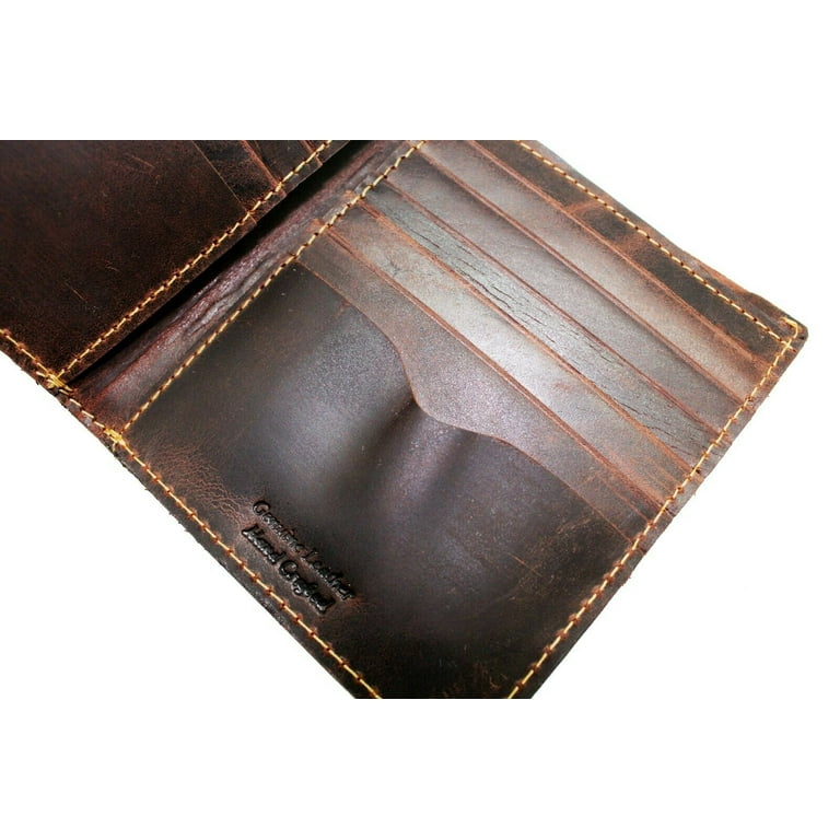 Brown Rustic Texture Pure Leather Bi-Fold Wallet for Men's Key