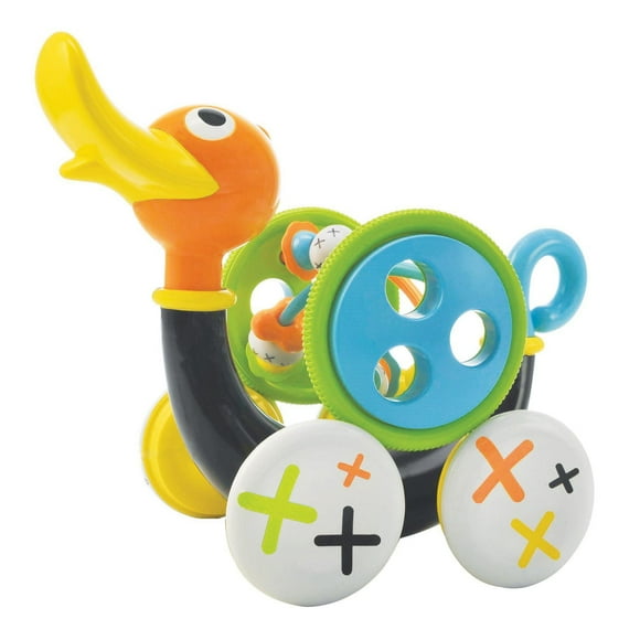 Yookidoo Pull-Along Whistling Duck – 2-in-1 Toddler Walking Toy with Quacks, Singing, Beaded Cylinder, and Rotating Coaster