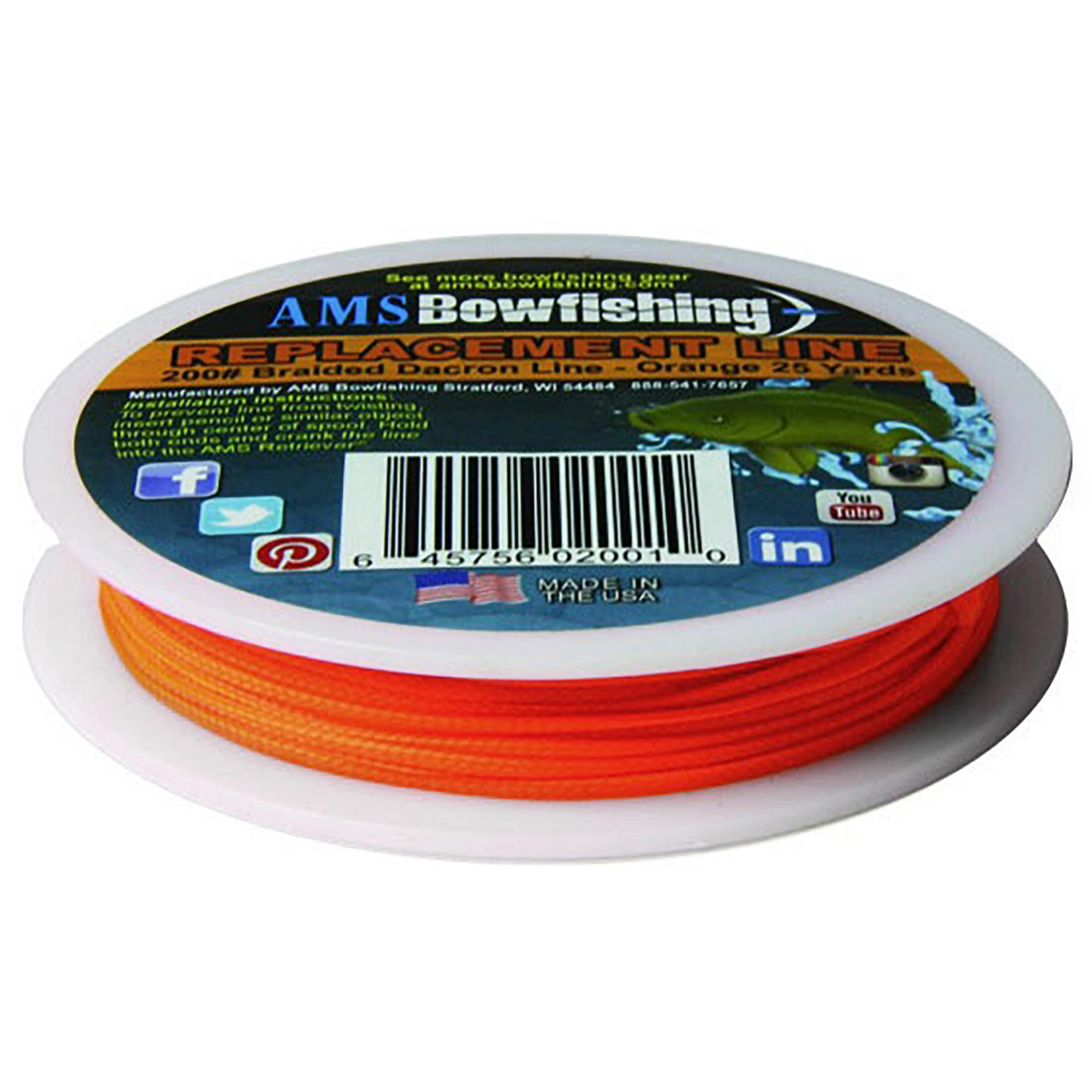 AMS Bowfishing Line 200 lb 25 Yard Spool Orange