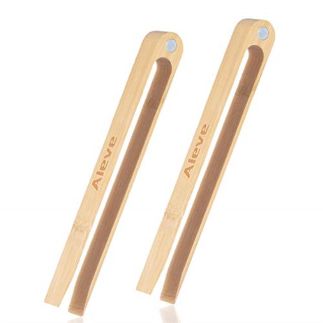 2 Pieces Magnetic Bamboo Toaster Tongs 8.7 Inch Wooden Kitchen Toast Tongs for Cooking Natural Bamboo Kitchen Utensils Suitable for Bagel Toast Muffin Bread Bacon Cake