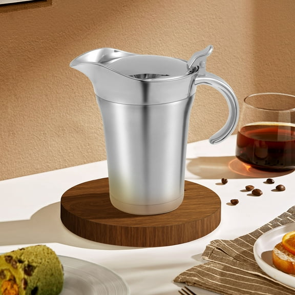 Wekvgz Gravy Boat with Hinged Lid Double Wall Insulated Gravy Jug 750ml Gravy Warmer Pitcher Stainless Steel Sauce Jug Portable Insulated Gravy Boat for Sauce Syrup Creamer