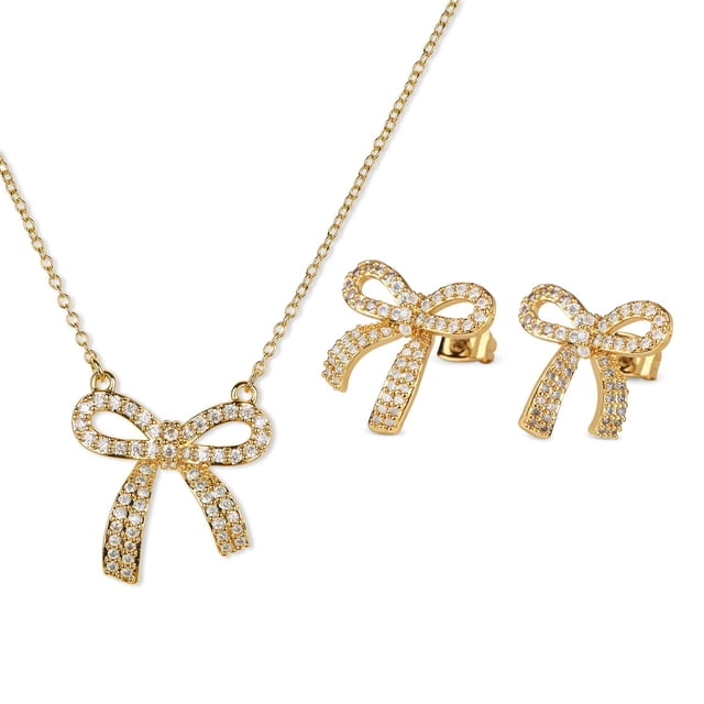 Set de joyería para mujer LuckyLy oro 14k con zirconia cúbica collar y aretes Modelo Linda unitalla