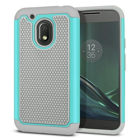 FINCIBO Motorola Moto G4 Play 5" Football Hybrid Case, Hard TPU Back Cover, Grey/Teal/Grey
