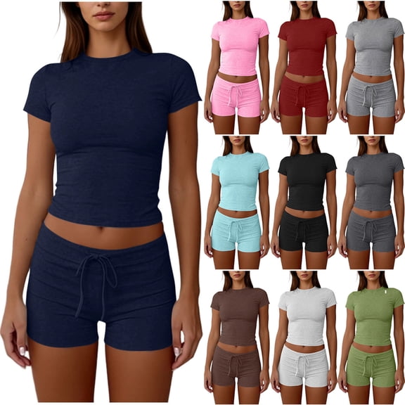 ShomPort Womens Matching Clothing Set Summer Lounge Workout Slim Tops and Shorts Activewear Two Piece Outfits