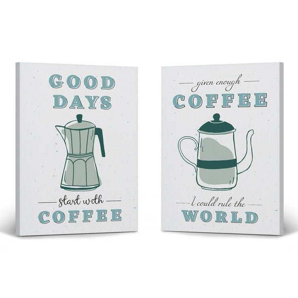 Smile Art Design Good Days Starts With Coffee 2 Panel Canvas Print Set Coffee Sign Wall Art Kitchen Decor Quote Inspirational Gift Farmhouse Decor Restaurant Office Coffee Shop Dining Room 12x8 X2