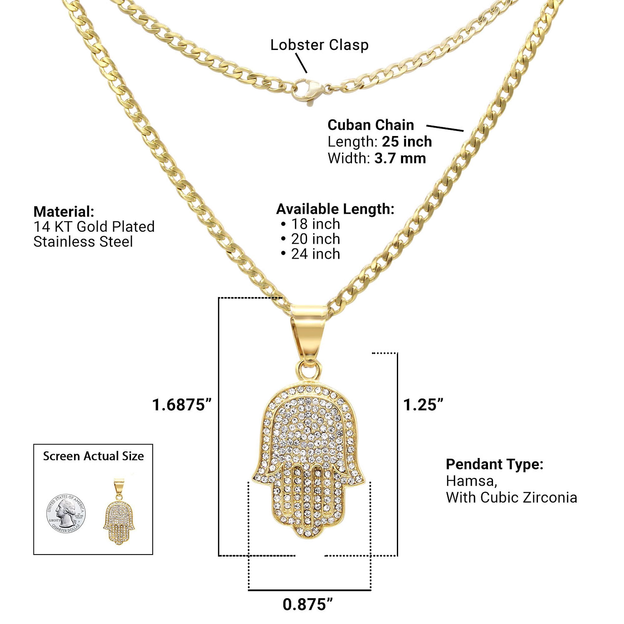 Hamsa Cubic Zirconia Pendant Cuban Link 