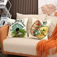 thumbnail image 4 of Set of 4 Happy Easter Bunny Throw Pillow Covers 18"x18", Cotton Linen Vintage Pillow Cushion Case for Spring Sofa Couch Home Indoor Outdoor Office Rabbit Carrot Truck Spring Easter Decor, Style 1, 4 of 9
