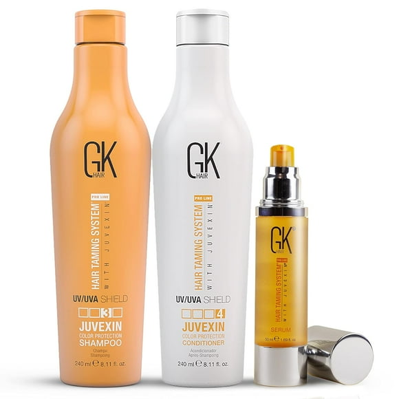 Global Keratin GK Hair Duo Shampooing et après-Shampooing (240ml/ 8.11 fl. oz) Sérum Capillaire à l'Huile d'Argan Bio 50ml pour Contrôle des Frisottis Réparation des Cheveux Secs et Abîmés