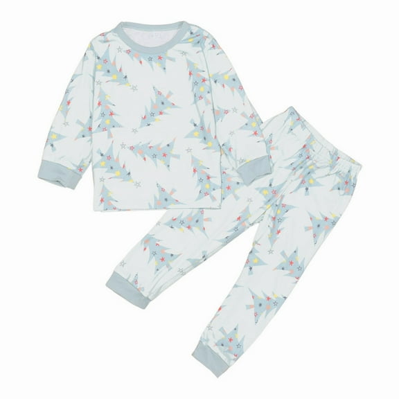 Mrzhqd Christmas Tree Print Pajamas Set Home Wear Long Sleeve Top And Pants Two Piece Family Suit Mint Green