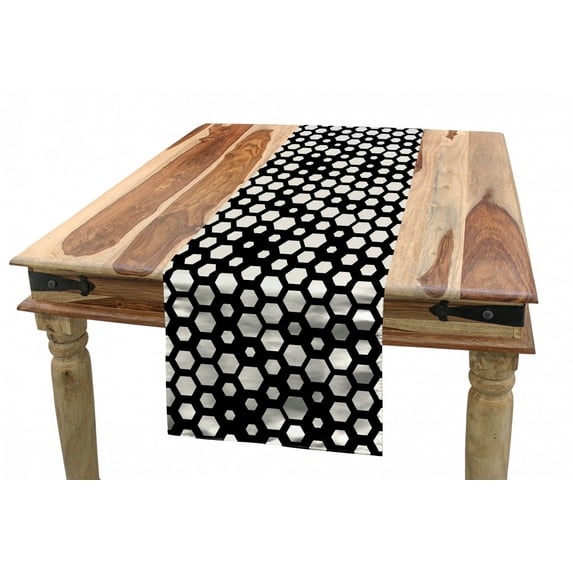 Abstract Table Runner, Continuing Formation of Hexagons on a Dark Background Simplistic Layout, Dining Room Kitchen Rectangular Runner, 3 Sizes, by Ambesonne