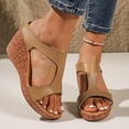 thumbnail image 2 of Rokment Women's Platform Wedges Dressy Sandals Trendy Casual Leather Open Toe Chunky High Heels Orthopedic Gladiator Dress Slip on Summer Shoes for Ladies Khaki Size 7.5, 2 of 7