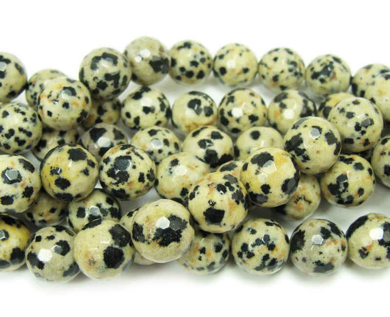 Natural Faceted Jasper Dalmatian Gems Round Loose Beads for Jewelry Making 15'' 
