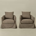 thumbnail image 4 of Brown Polyester Upholstered Swivel Barrel Armchair Set of 2 with Removable Washable Slipcover for Living Room, Bedroom, Feather Blend Cushion, Solid Wood Frame, Pillow Back Fully Assembled, 4 of 13