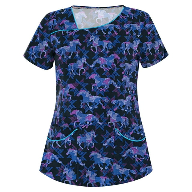 Snoarin Été Grande Taille Hauts d'Été pour Femmes Mode Manches Courtes Col Hauts Uniforme de Travail Blouse Chemise Uniformes de Travail pour Femmes en Liquidation