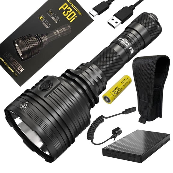 COMBO: NITECORE P30i USB-C Rechargeable 21700 High Output Searchlight - 2000 Lumen, 1000 meter w/ NB5000 5,000mAh Power Bank