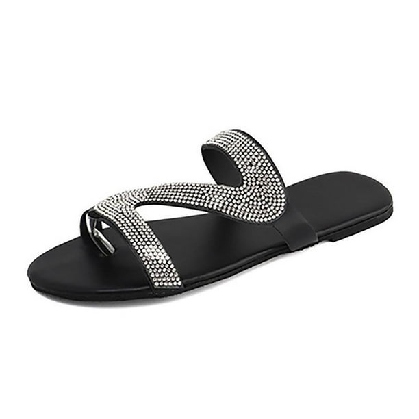 Amzcrzy Zapatos de mujer,Zapatos de mujer,Zapatillas de mujer, Sandalias planas informales con cristales sólidos y estilo romano para mujer, tallas grandes Sandalias Mujer Zapatillas De Casa