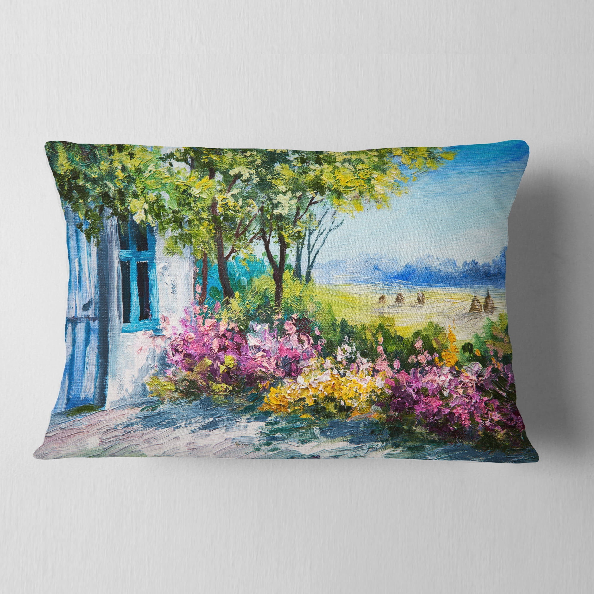 Designart Garden near the House - Landscape Printed Throw Pillow - 12x20