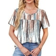 thumbnail image 3 of Womens Summer T Shirts Dressy Short Sleeve Tunic Tops Pleated Square Neck Summer Floral Print Top, 3 of 5