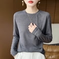 thumbnail image 2 of Lonomox Womens Pullover Tops Solid Color Long Sleeve Shirts Crew Neck Loose Fashion Casual T Shirts, 2 of 5
