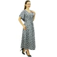 thumbnail image 4 of Bimba Women's Polka Dot Caftan Dress Long Maxi Boho Kaftan Cover up with Drawstring Waist, Gray, 4, 4 of 6