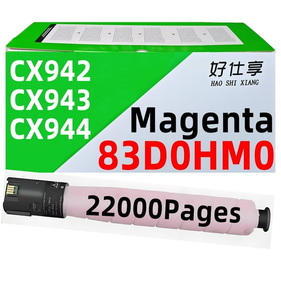 CX942 High Yield Magenta Toner Cartridge 83D0HK0 83D0HC0 83D0HM0 83D0HY0 73D0W00 Compatible with Lexmark CX942 CX943 CX944 CX942adse CX943adxse CX944adtse Color Printer (Magenta Toner-22000Pages)