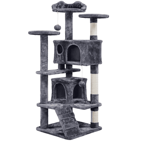SmileMart 54.5" Double Condo Cat Tree with Scratching Post Tower, Dark Gray