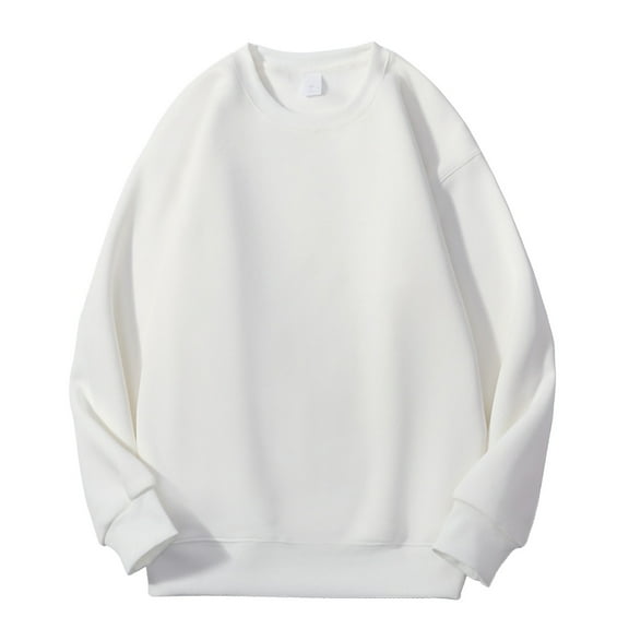 Miluxas Mens Sherpa Fleece Lined Sweatshirt Crewneck Basic thermal Pullover Tops Winter Thick Heavyweight Warm Sweater Shirts White