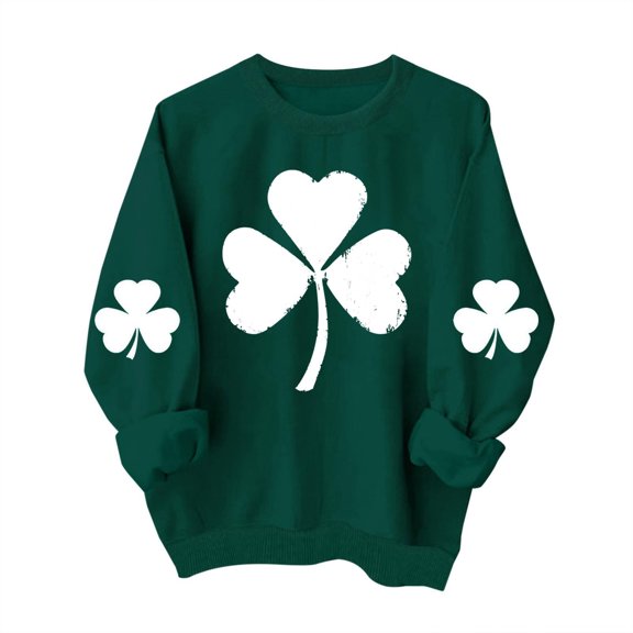 Women's Casual Long Sleeve Sweatshirt St. Patrick's Day Heart Printed Fashion Crewneck Pullover Tops (XL, Green)