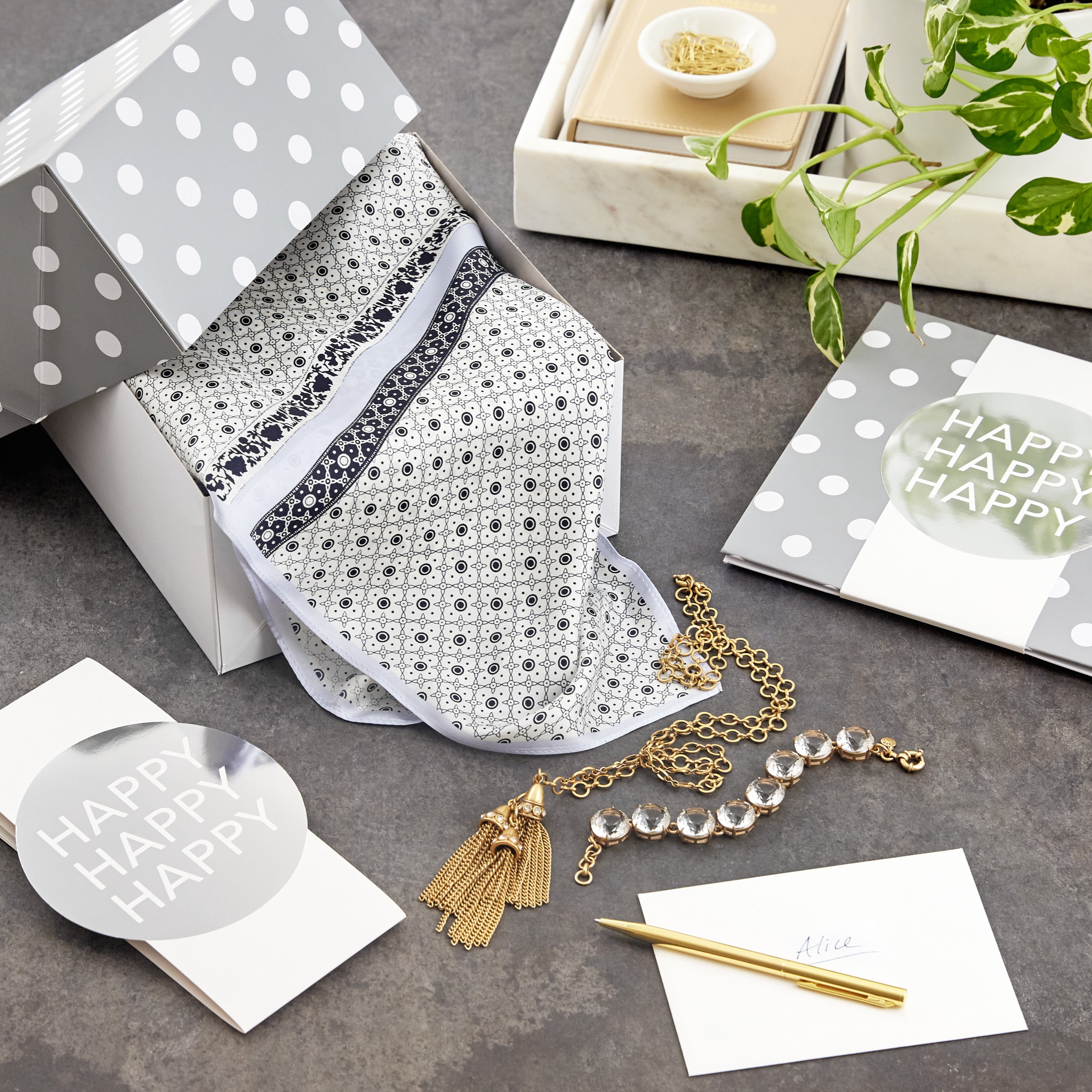 Hallmark 8" Medium Gift Box Set with Wrap Bands (Pack of 2: Silver and White, "Happy") for Christmas, Hanukkah, Weddings, Valentine's Day, Birthdays