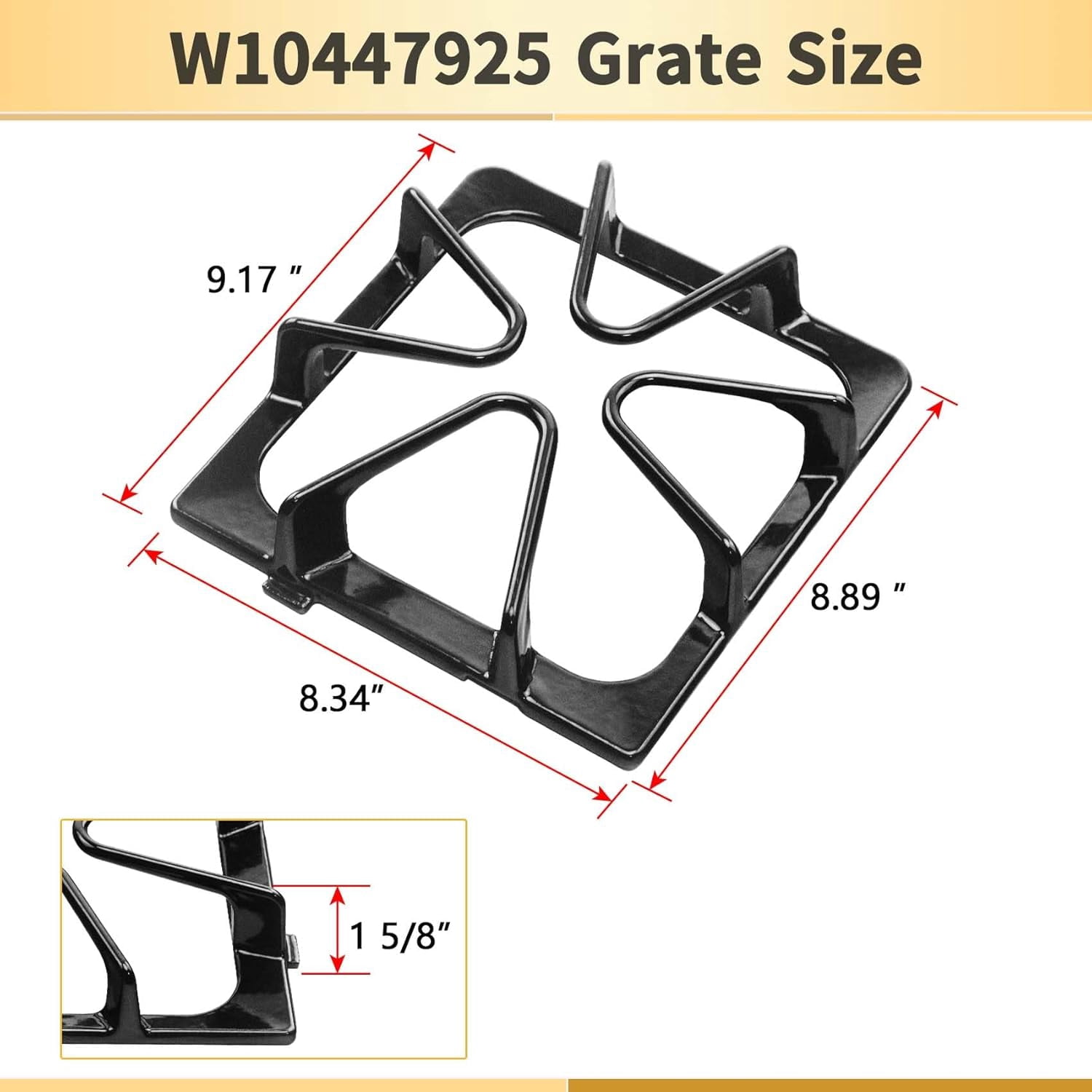 Burner Grate Replacement for Whirlpool /Stove Parts W10447925, 8.3'' x 8.9'' Gas Stove Grate Replacement for Kenmore Maytag Gas Range Parts, 4 Pack