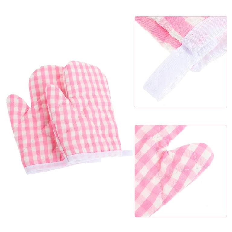 12 Pcs Kids Oven Mitts Children Heat Resistant Kitchen Mitts Checkered  Kitchen Oven Gloves Kids Kitchen Mittens for Safe Cooking Baking Microwave
