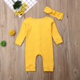 thumbnail image 3 of Baby Solid Romper Knitted Rib Long Sleeve Trousers Button Jumpsuit Headband, 3 of 7