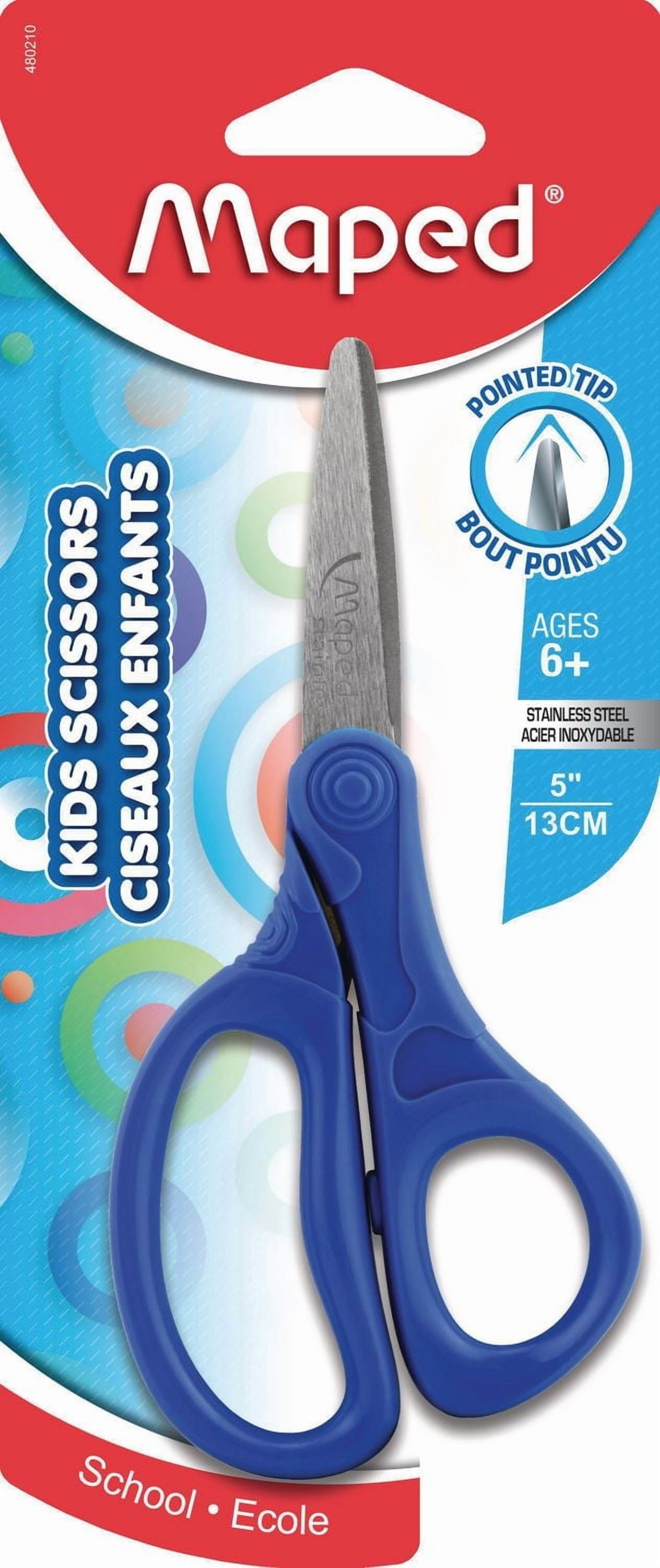 Maped ciseaux Essentials Kids, Lames 5 pouces, bouts pointus, anneaux ambidextres, Bleu