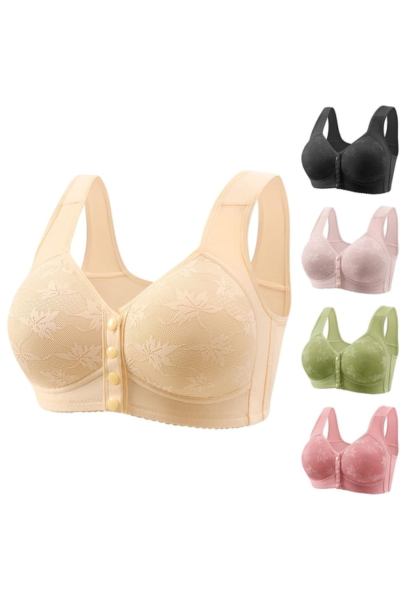 for Seniors, Front Snap Closure Wireless Bra, Breathable Cotton Full Coverage Comfort Bra for Older Women, No Underwire