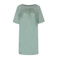 thumbnail image 4 of Pompotops Robe Sexy Unie avec Plis Col Rond Jupe Décontractée Longueur Genou, 4 of 8