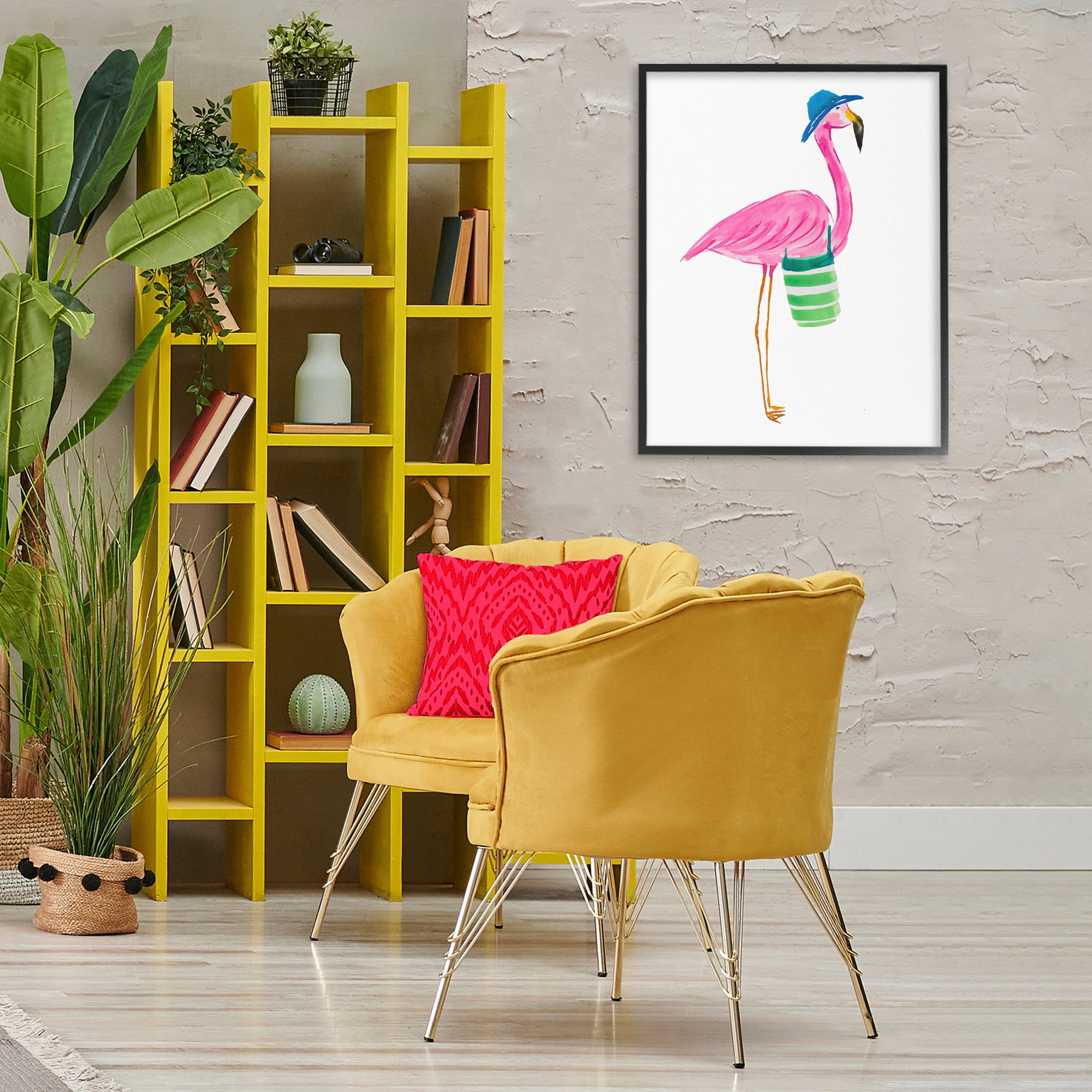 Stupell Industries Flamingo with Beach Bag Animals & Insects Painting Black Framed Art Print Wall Art, 24 x 30