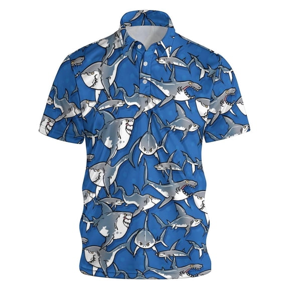 Mens Printed Polo Shirt Short Sleeve Summer Lightweight Breathable Casual Golf Tee Top