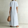 thumbnail image 4 of Women's Summer Striped Splited Maxi Casual Dress Short Sleeve V Neck Split Hem Boho Beach Vacation Dresses L, 4 of 5