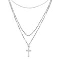 thumbnail image 1 of Multi-couches Collier Croix en Forme de Cou Pendentif Alliage Collier Chaîne Mode Collier Bijoux Argent, 1 of 8