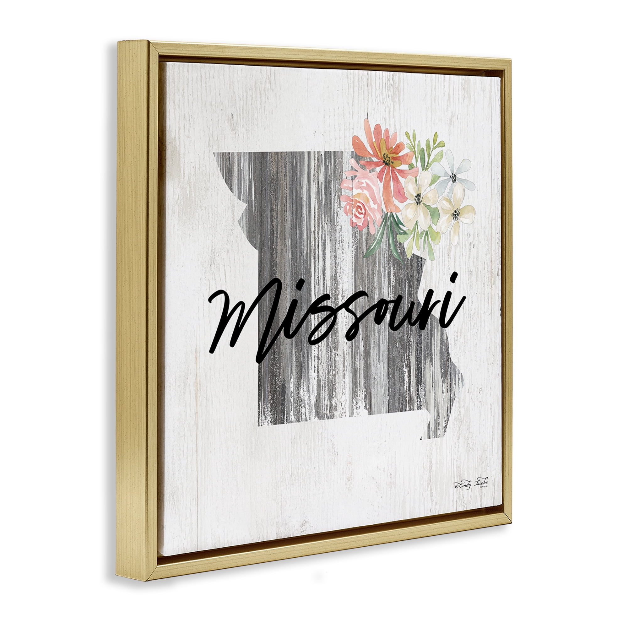 Stupell Industries Shabby Chic Missouri Botanical & Floral Painting Gold Floater Framed Canvas Art Print Wall Art, 18 x 18