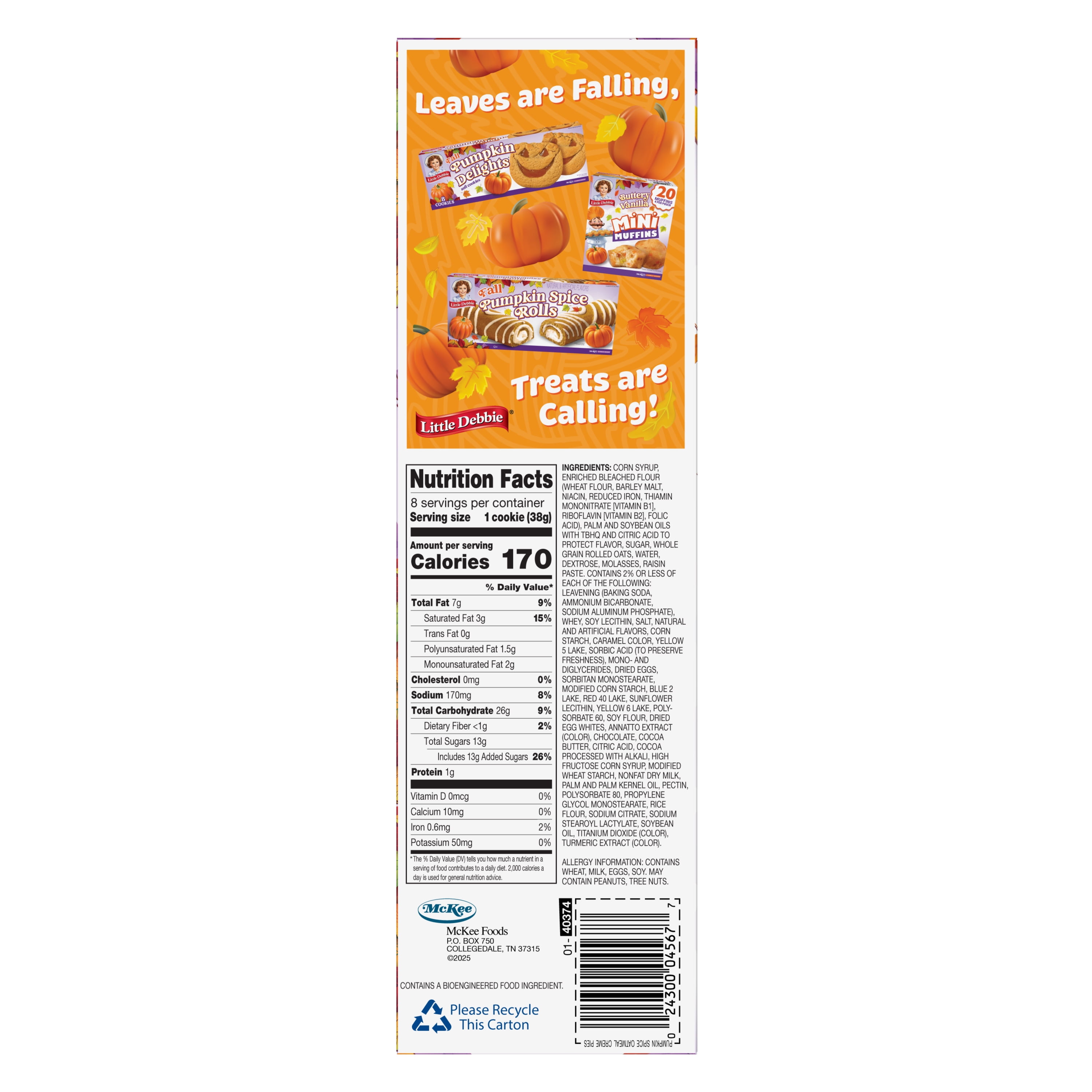 Snack Cakes, Little Debbie Family Pack Pumpkin Spice Oatmeal Creme Pies