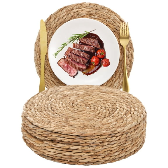 Round Placemats Set of 10, 12 in Diameter Woven Placemats, Natural Seagrass Color, Heat-proof Table Mats, Rustic Decor for Dining Tables Weddings