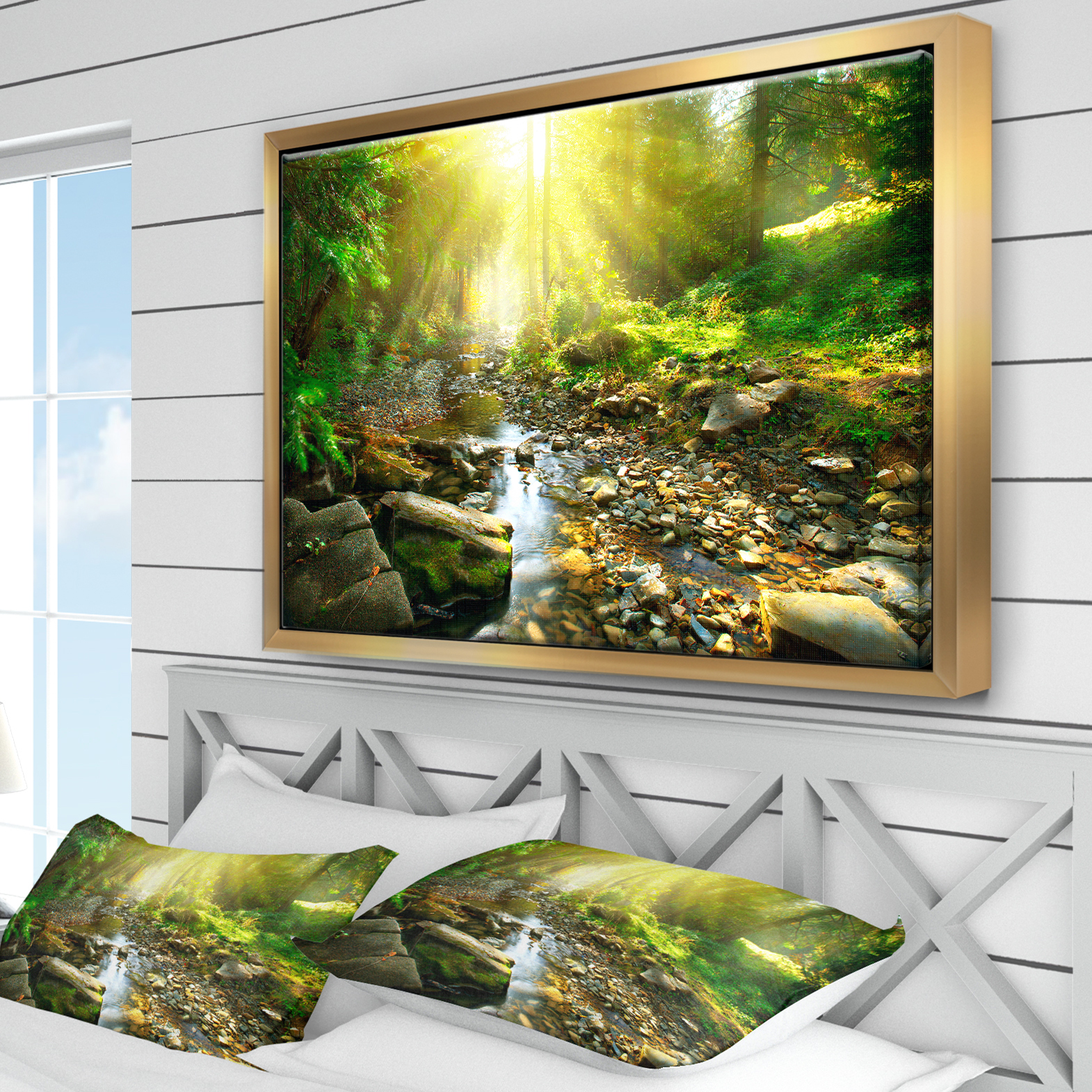 Designart ' Mountain Stream in Forest ' Landscape Photography Framed Canvas Print
