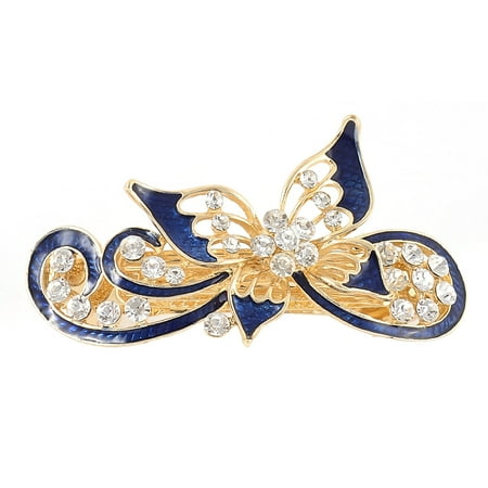 Small Crystal Butterfly Claw Clip - Women Rhinestone Decor Butterfly Design French Hair Barrette Clip Hairpin Blue