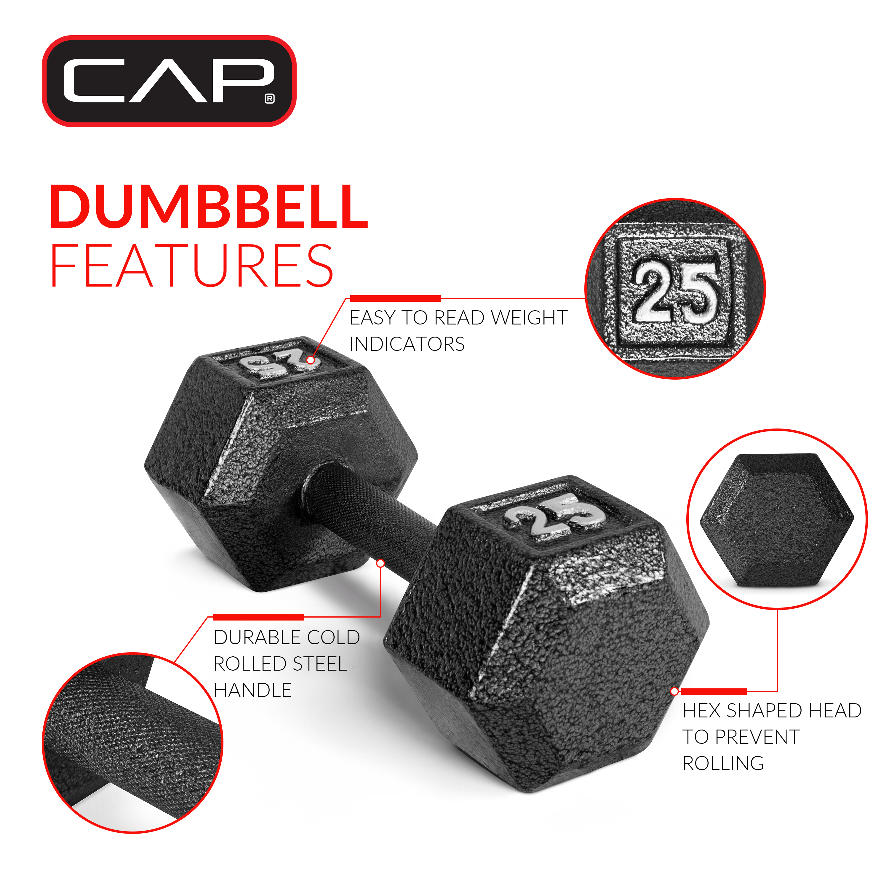 Cap Barbell 100 lb Cast Iron Hex Dumbbell Weight Set with Rack photo 5