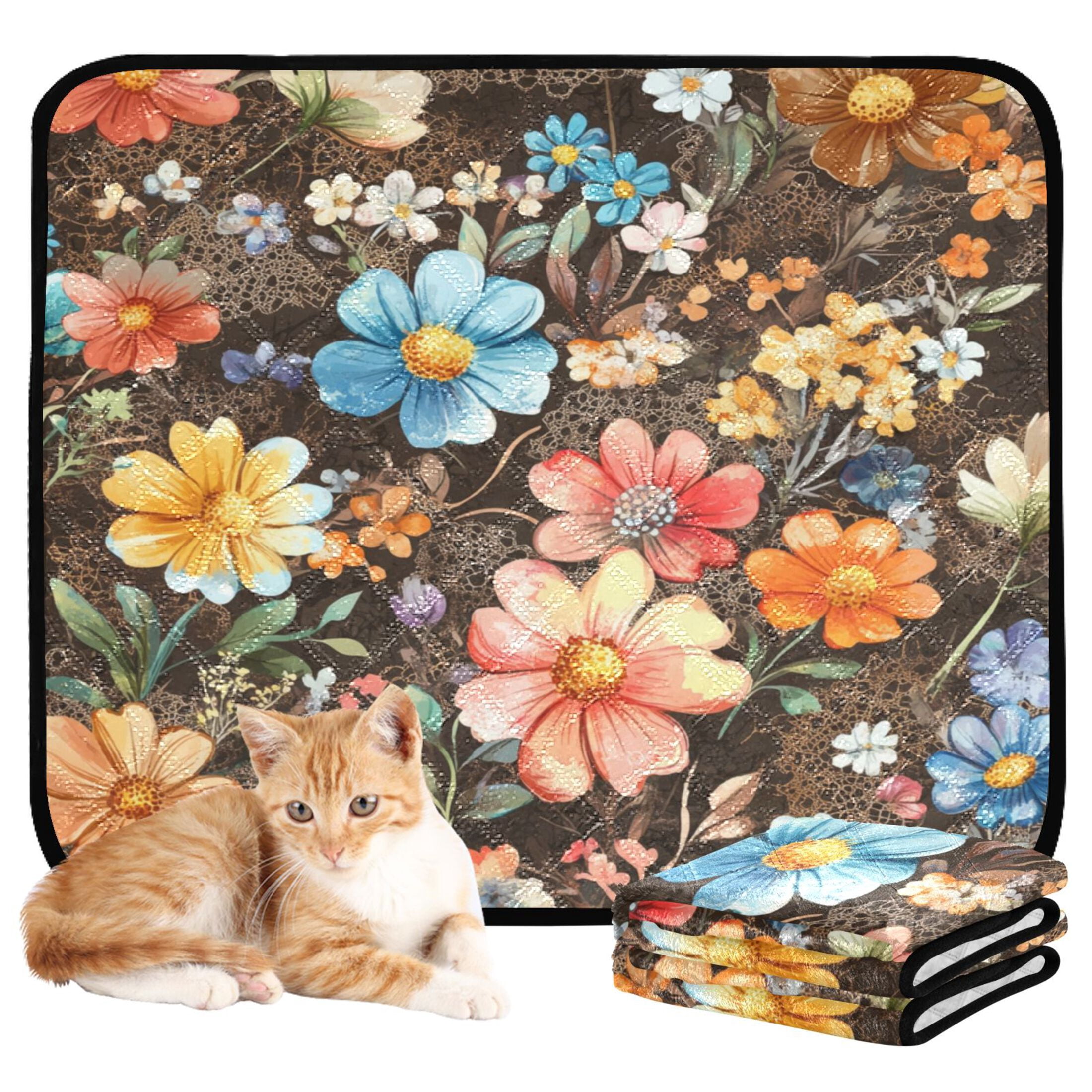Qxltty Moebius Flowers Pattern Cat litter Pads Pet Set of 2 Diaper Mats Center Anti-leakage Layer Absorbent Soft and Comfortable